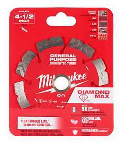 Milwaukee DIAMOND MAX 49-93-9004 Turbo General-Purpose Saw Blade, 4-1/2 in Dia, 7/8 in-20 mm-5/8 in Arbor, Segmented Rim