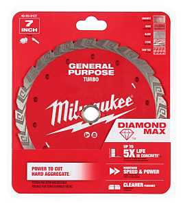 Milwaukee DIAMOND MAX 49-93-9107 Turbo General-Purpose Saw Blade, 7 in Dia, DM-7/8 in-5/8 in Arbor, Turbo Rim