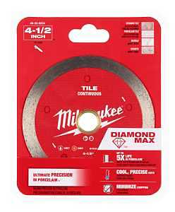 Milwaukee DIAMOND MAX 49-93-9204 Saw Blade, 4-1/2 in Dia, 7/8 in-20 mm-5/8 in Arbor, Continuous Rim