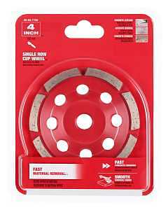 Milwaukee 49-93-7700 Cup Wheel, 4 in Dia, 1 in Thick, 5/8-11 Arbor, Diamond Abrasive