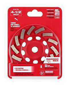 Milwaukee DIAMOND MAX 49-93-7784 Turbo Cup Wheel, 4-1/2 in Dia, 1 in Thick, 5/8-11 Arbor, Diamond Abrasive