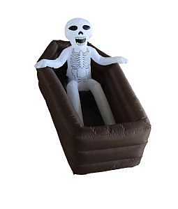 Santas Forest 93023 Inflatable Skeleton In Coffin Decor, 2.3 ft H, Polyester, White, Internal Light, Indoor, Outdoor