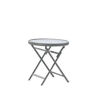 Round Brown Steel Patio End Table – Modern Outdoor Accent