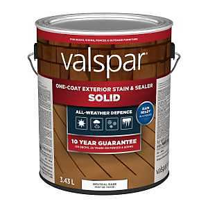 Valspar VLC028091-16 One-Coat Stain and Sealer, Solid, Neutral Base, Liquid, 1 gal