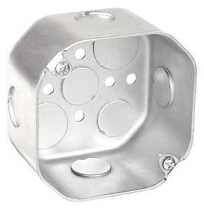 Southwire 4‑in Octagon Steel Junction Box – 7‑Knockout, Galvanized, Silver Finish