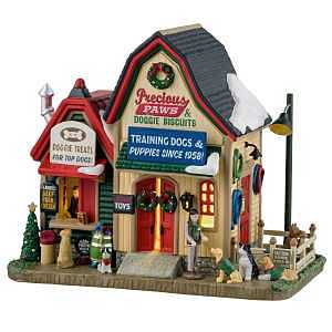 Lemax 45275 Christmas Decor, 6.69 in H, Precious Paws and Doggie Biscuits, Porcelain, LED