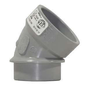 Homerite System 15 Series 326509 Short Elbow, 1-1/2 in, Spigot x Hub, 45 deg Angle, PVC, Gray, SCH 40 Schedule