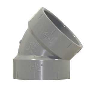 Homerite System 15 Series 326511 Short Elbow, 1-1/2 in, Hub x Hub, 45 deg Angle, PVC, Gray, SCH 40 Schedule