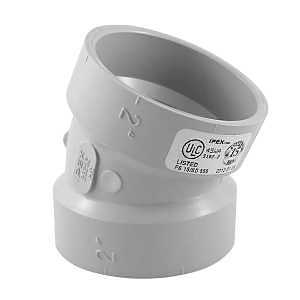 Homerite System 15 Series 326551 Elbow, 2 in, Hub x Hub, 22.5 deg Angle, PVC, Gray, SCH 40 Schedule