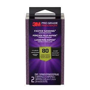 Pro Grade Precision FSB80-PGP-2T Faster Sanding Block Sponge, 2-1/2 in L, 4-1/2 in W, 80 Grit, Coarse