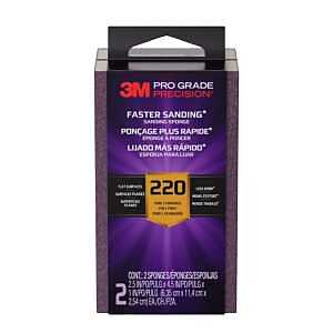 Pro Grade Precision FSB220-PGP-2T Faster Sanding Block Sponge, 2-1/2 in L, 4-1/2 in W, 220 Grit, Fine