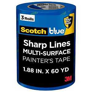 ScotchBlue Sharp Lines Series 2093-48TC3 Painters Tape, 60 yd L, 1.88 in W, Crepe Paper Backing, Blue