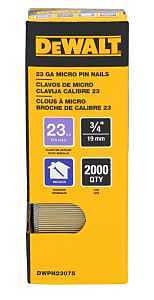 DEWALT DWPN23075 Pin Nail, 3/4 in L, 23 ga, Steel, Galvanized, Headless Head, Smooth Shank