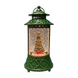 Santas Forest 21030 Christmas Decor, 11 in H, Lantern with Tree Scene, Green