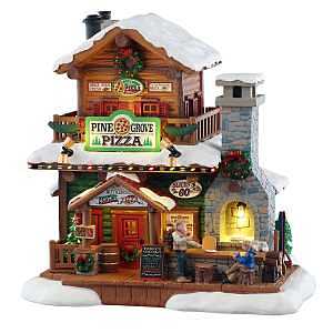 Lemax 55322 Christmas Decor, 8.07 in H, Pine Grove Pizza, Resin, LED
