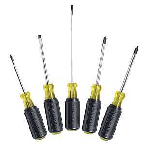 Klein Tools 5‑Piece Chrome Steel Screwdriver Set with Cushion‑Grip Handles