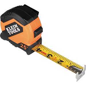 Klein Tools 9525 Tape Measure, 25 ft L Blade, 1-1/8 in W Blade, Steel Blade, ABS Case, Black/Orange Case
