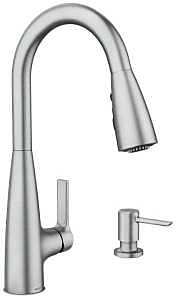 Moen Haelyn 87627 Series 87627SRS Pull-Down Kitchen Faucet, 1.5 gpm, 1-Handle, 1, 2, 3, 4-Faucet Hole, Metal