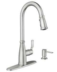 Moen Nolia 87071 Series 87071SRS Pull-Down Kitchen Faucet, 1.5 gpm, 1-Handle, 1, 2, 3, 4-Faucet Hole, Metal