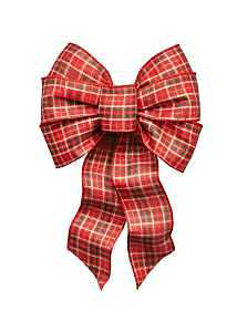 Holidaytrims 6158 Wired Bow, 14 in H, Plaid, Cloth, Green/Gold/Red/White