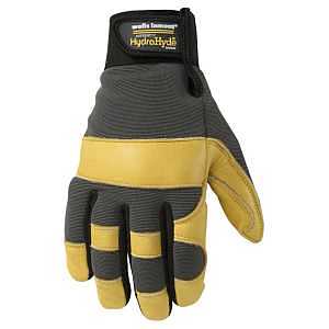 Wells Lamont 3203-L Hybrid Work Gloves, Breathable, Men's, L, Hook and Loop Cuff, Spandex Back, Gold/Gray/Yellow
