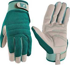 Wells Lamont 7754-L Gloves, High-Dexterity, Lightweight, Women's, L, Adjustable Wrist Strap Cuff, Gray/Green