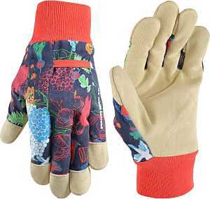Wells Lamont 4180M-990 Garden Gloves, Women's, M, Reinforced Thumb, Knit, Shirred, Cotton, Multi-Color