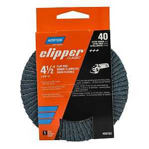 Norton Clipper 70184609163 Flap Disc, 4-1/2 in Dia, 5/8-11 Arbor, 40 Grit, Coarse, Zirconia Alumina Abrasive