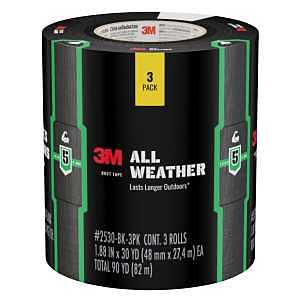 3M 2530-BK-3PK Duct Tape, 30 yd L, 1.88 in W, Polyethylene Backing, Black