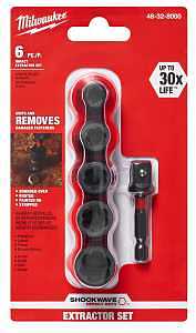Milwaukee SHOCKWAVE Series 48-32-8000 Impact Extractor Set, 6-Piece, Steel, Specifications: 3/8 in Socket Depth