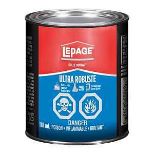 LePage 3002047 Heavy-Duty Contact Cement, Liquid, Pungent, Light Amber, 118 mL Can