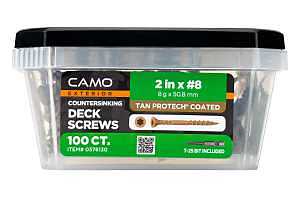 Camo 0376130 Deck Screw, #8 Thread, 2 in L, Coarse Thread, Countersink Head, Star Drive, Type 17 Slash Point, 100
