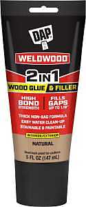 Weldwood 7079800484 2-in-1 Wood Glue and Filler, Solid, Slight, Natural, 5 oz Tube