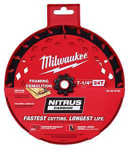 Milwaukee 48-40-0750 Circular Saw Blade, 7-1/4 in Dia, 24-Teeth, Carbide Cutting Edge