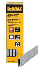 DEWALT DNS18088-1 Narrow Crown Staple, 1/4 in W Crown, 7/8 in L Leg, 18 ga, Galvanized