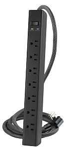 7‑Outlet 1500J Black Surge Protector – 4‑Foot Power Strip