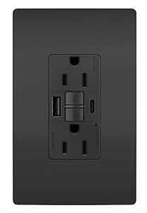 Pass & Seymour GFCI Tamper-Resistant Outlet, USB & AC, 15A, Black