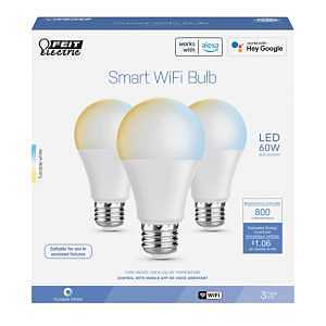 Feit Electric OM60/CCT/CA/AG/3 Smart Wi-Fi Light Bulb, 8.8 W, Wi-Fi Connectivity: Yes, App Control, Tunable White