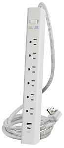 White 6‑Foot 1500J Surge Protector Power Strip – Advanced AC Protection