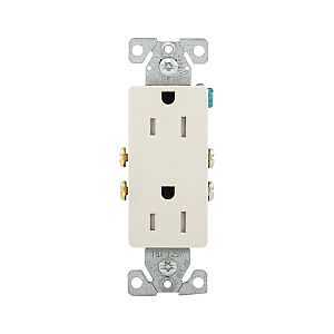 Eaton TR1107LA Duplex Receptacle, 2-Pole, 15 A, 125 V, Side and Push Wiring, NEMA: NEMA 5-15R, Light Almond
