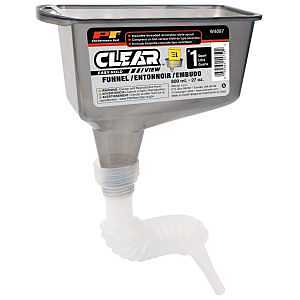 Clear Polypropylene 1‑Quart Funnel with Flexible Spout – Hands‑Free Draining