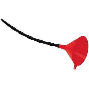 Performance Tool W220 Plastic Funnel with 18‑inch Flexible Spout – Black/Red