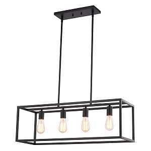 Boston Harbor LS10505 Farmhouse Chandelier, 120 V, 60 W, 1-Tier, 4-Lamp, Metal Fixture, Black Fixture, Matte Fixture