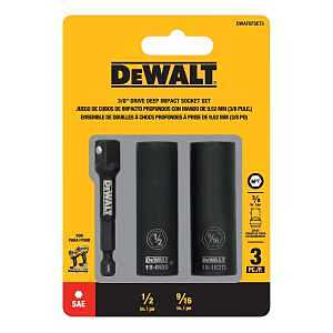 DEWALT DWAFSFSET3 6-Point Impact Socket Set, Steel, Manganese Phosphate-Coated