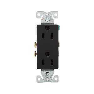 Eaton 1107-9BK Duplex Receptacle, 2-Pole, 15 A, 125 V, Side and Push Wiring, NEMA: NEMA 5-15R, Black