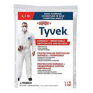 Trimaco 14122 Professional Painter's Coveralls, L, Zipper Closure, Tyvek, White