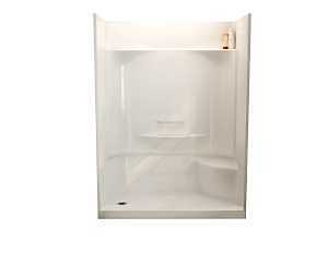 White Shower Kit with Right‑Hand Seat & Left Drain
