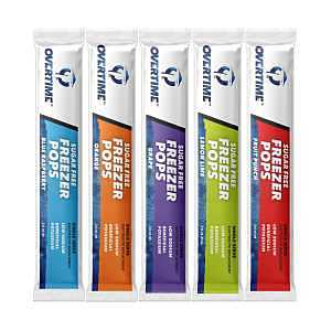 Overtime 50-FREEZERPOPS Freezer Pops Variety Pack, Fruit Punch, Grape, Lemon-Lime, Orange, Raspberry Blue, 3 oz