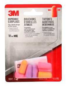 3M 92050H4 Disposable Ear Plugs, 32 dB NRR, Tapered, Round, One-Size, Foam, Assorted/Orange