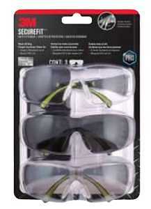 3M SF400-W-3PK Safety Eyewear, Clear/Gray Lens, Neon Green/Black Frame, Anti-Fog, Scratch-Resistant Lens